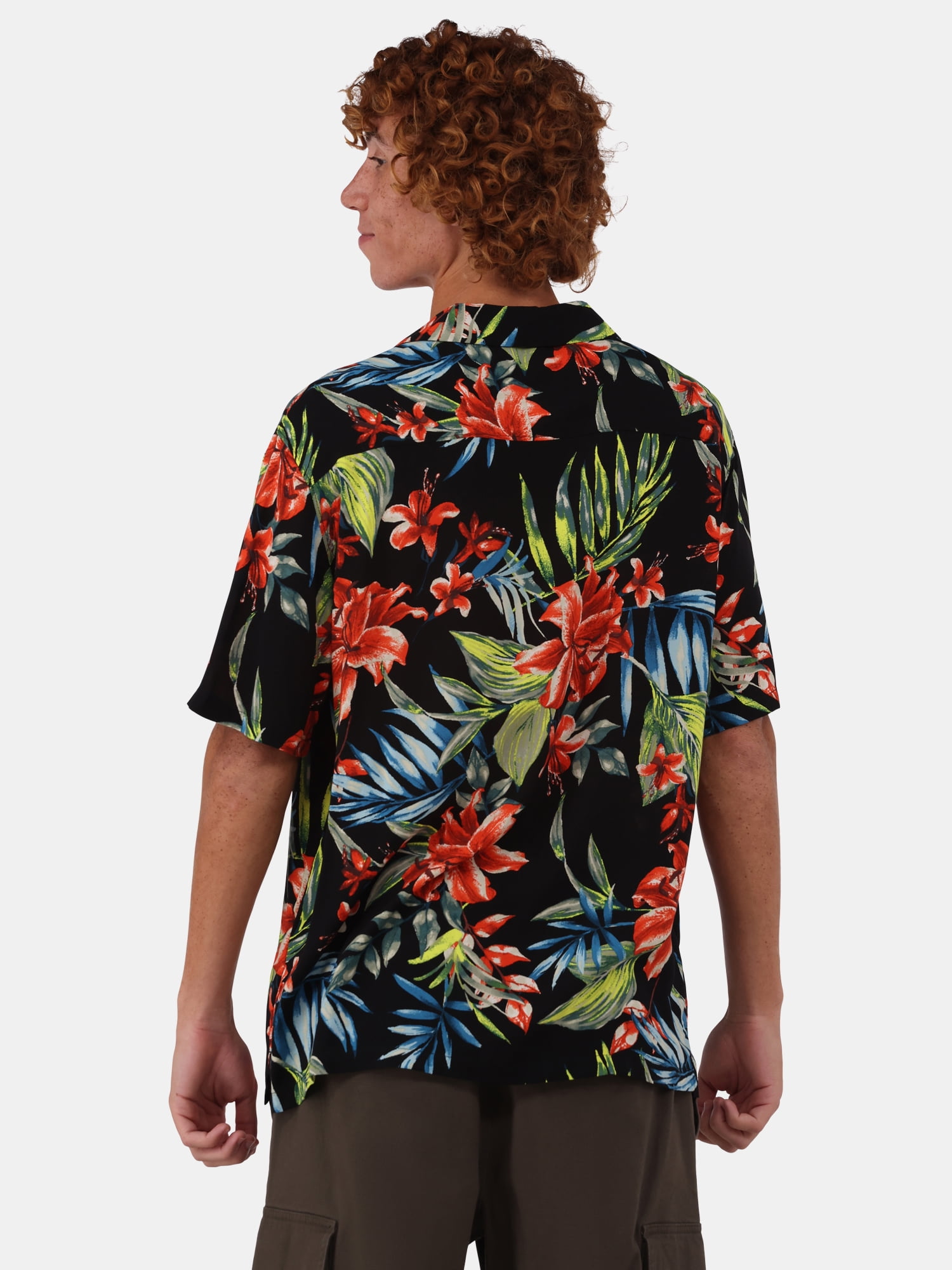No Boundaries Printed Rayon Button Up Resort Shirt with Short Sleeves, Men's & Big Men's
