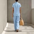 thumbnail image 6 of TaTaai Two Piece Sets for Women Short Sleeve Stand Collar Shirt High Waist Wide Leg Pants Casual Summer Outfits, 6 of 7