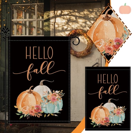 LASHALL DECOR Fall Pumpkin Garden Flag Floral Vertical 12.5 X 18 Inch Outdoor Decorations(Buy 2 Receive 3)