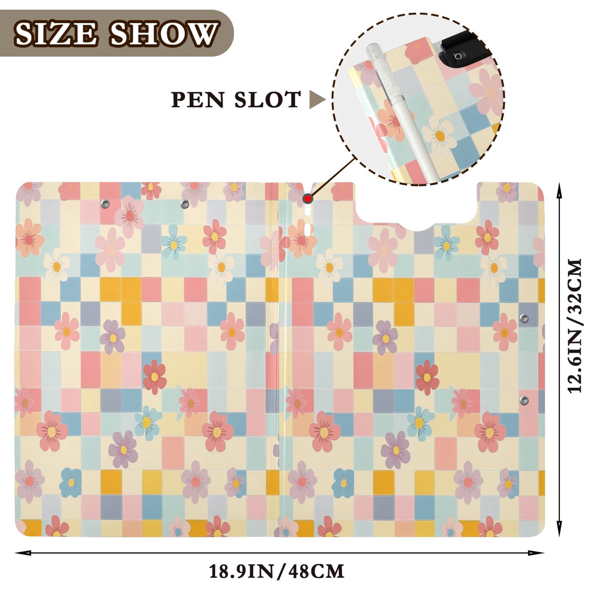 FORMRS A4 Clipboard Folder with Pen Holder Horizontal Foldable School Office Binder, Pink Floral