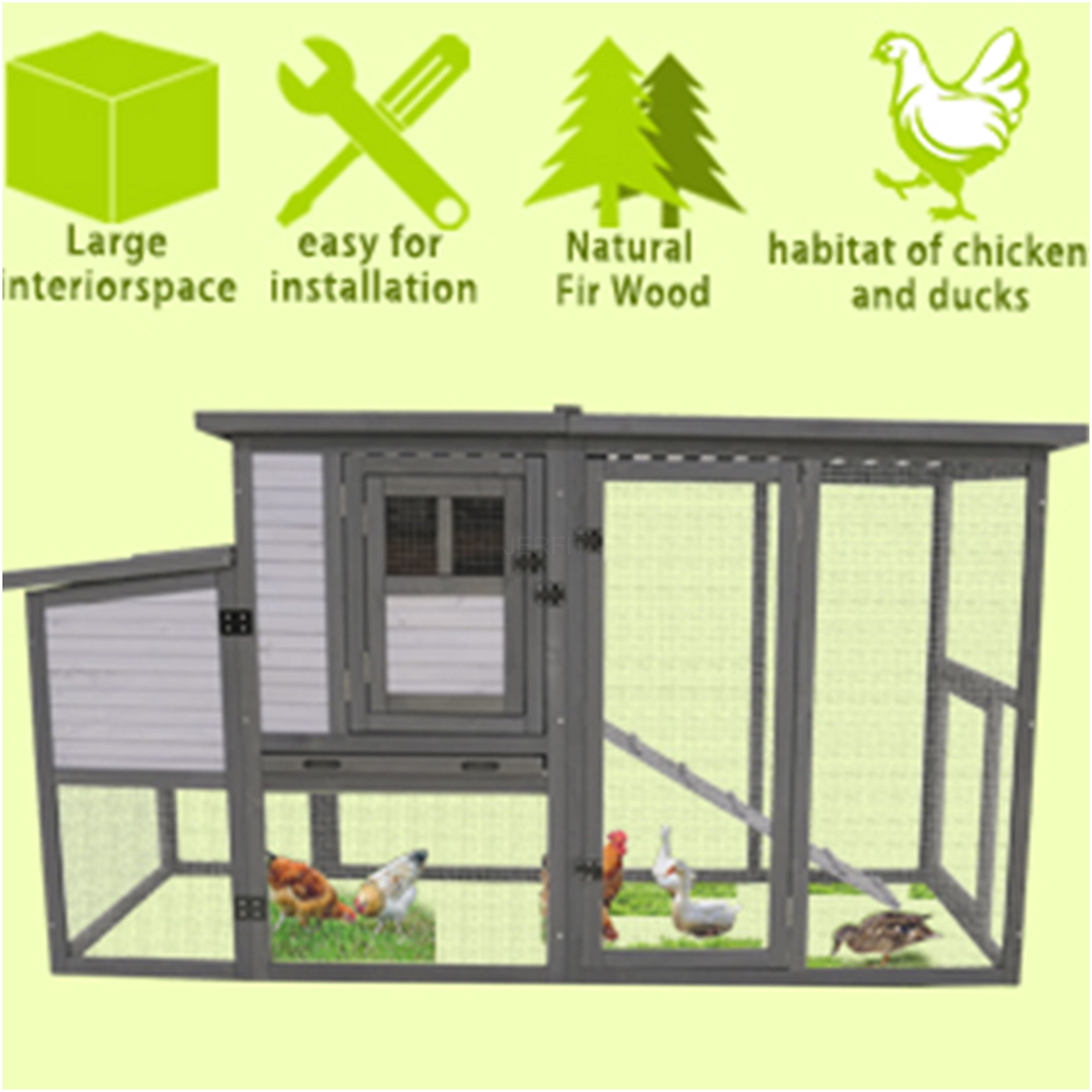 JERFIT 79 Inch Large Outdoor Chicken Coop with Waterproof Asphalt Roof, 2 Nesting Boxes, Upgraded Perches & Removable Floor for Easy Cleaning, Wooden Poultry Duck Rabbit Hutch House, Blue Grey