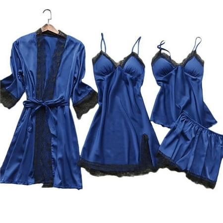 

Female 5/4/2PCS Pajamas Set Satin Pyjamamas Lace Patchwork Bril Wedding Nightwear Rayon Home Wear Nighty&Robe Suit