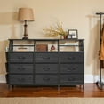 thumbnail image 2 of S-HOME Multi-Functional 55 Inch Dresser with 9 Fabric Drawers and 2 Open Shelves for Organized Storage in Any Room, Black, 2 of 9