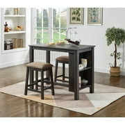 GTU Furniture 3-Piece Elegant Wood Veneer Counter High Top Kitchen Dining/Bar Table with Barstools(1xTable+2xBarstool)