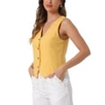 thumbnail image 4 of Chaleco sin mangas de botón y cuello en V para mujer Inspire Chic, color amarillo, talla S, 4 of 6