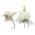 thumbnail image 1 of Boutonniere de Ramillete de Muñeca Sunnimix Hecho a Mano para Fiesta de Boda Blanco, 1 of 6