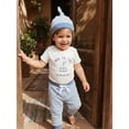 thumbnail image 5 of BemeyourBBs Newborn Baby Boy Hospital Coming Home Outfit Baby Boy Summer Clothes Sailboat Letter Embroidered Short Sleeve Romper Striped Pants and Hat 3 Piece Set, 5 of 9