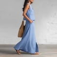 thumbnail image 5 of ZToonmas Women's 2-Piece Outfit Sleeveless V-Neck Crop Top and High Waist Slit Maxi Skirt with Pockets Set Casual Summer Matching Set, 5 of 5