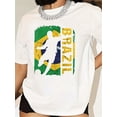thumbnail image 2 of T-Shirt Décontracté Drapeau Brésilien & Imprimé Soccer pour Femmes - Col Rond, Manches Courtes, Polyester Respirant, Lavable en Machine, 2 of 8