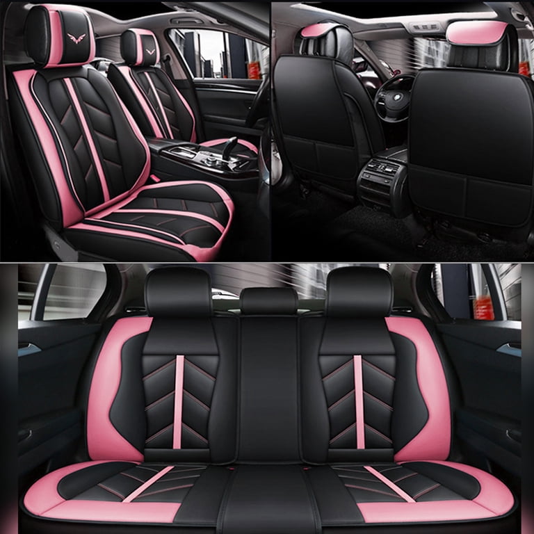 Otoez Pink PU Leather Full Seat Cover Set, 5-Piece photo 2