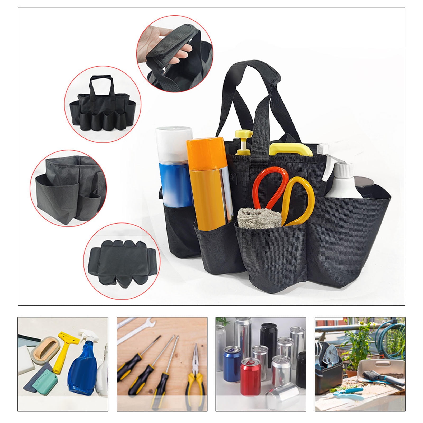 Yajisi Portable Oxford Cloth Tool Organizer Bag – 11.8" x 11" x 1.6", 0.75 lb, Multi‑Compartment Cleaning & Garden Storage with Handle