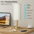 thumbnail image 3 of Gold Nightstand Bedroom Lamp - 3 Way Dimmable Bedside Lamp USB C A Charging Ports and AC Outlet, Small Table Lamp Linen Lampshade for Office Desk, LED Bulb Included, 3 of 13