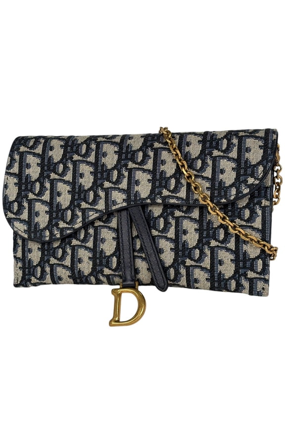Pre-Owned Christian Dior Trotter Pattern Chain Wallet Shoulder Bag Saddle Long Canvas... (Good)