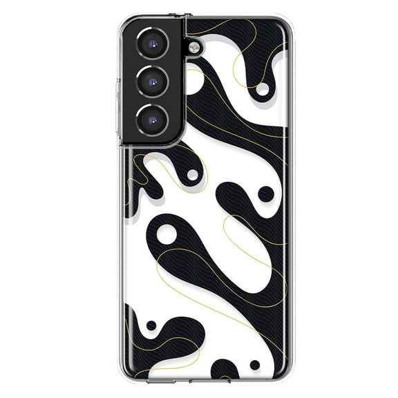Mundaze - Case for Samsung Galaxy S22 Slim Shockproof Hard Shell Soft TPU Heavy Duty Protective Phone Cover - Luxury Black White Fluid