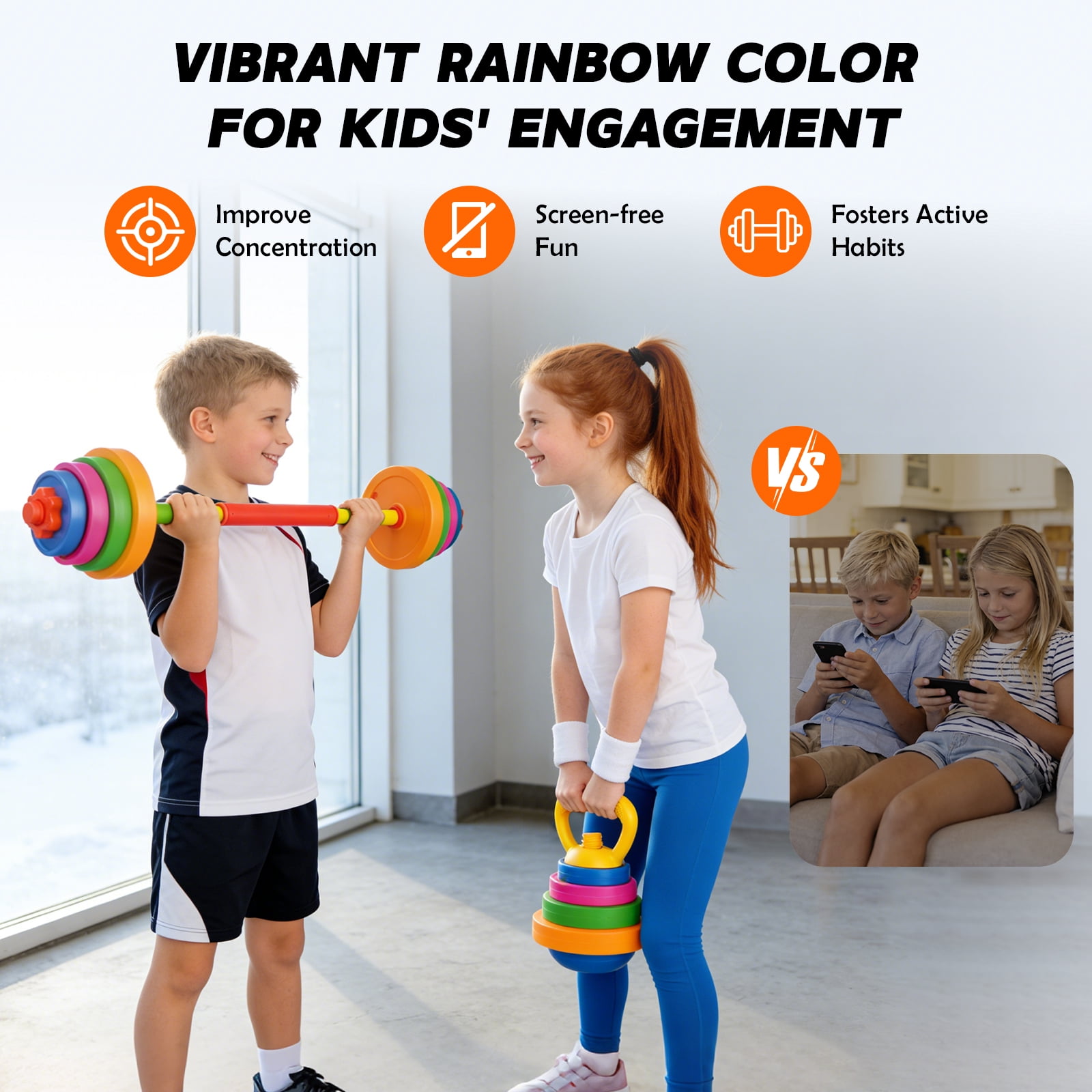 AuntyFey 3-in-1 Kids dumbbell Fitness Set with Adjustable Barbell, Kids Gym Equipment for Pretend Play