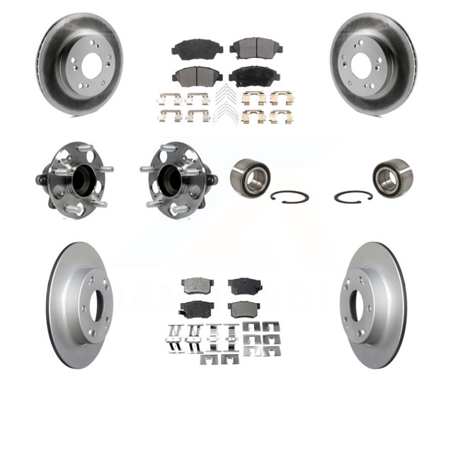 Transit Auto Front Rear Wheel Hub Bearing Assembly Coated Disc Brake Rotor and Ceramic Pads Kit (10Pc) for Car 2013-2014 Acura ILX 1.5L with FULL HYBRID EV-GAS (FHEV) engine Left Right Side KBB-113256
