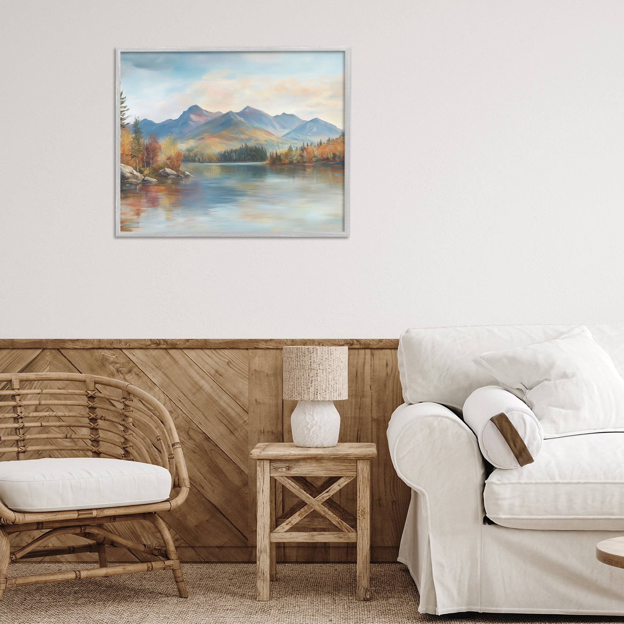 Stupell Industries Rustic Lake Landscape in Fall Gray Framed Giclee Art, design by LSR Design Studio