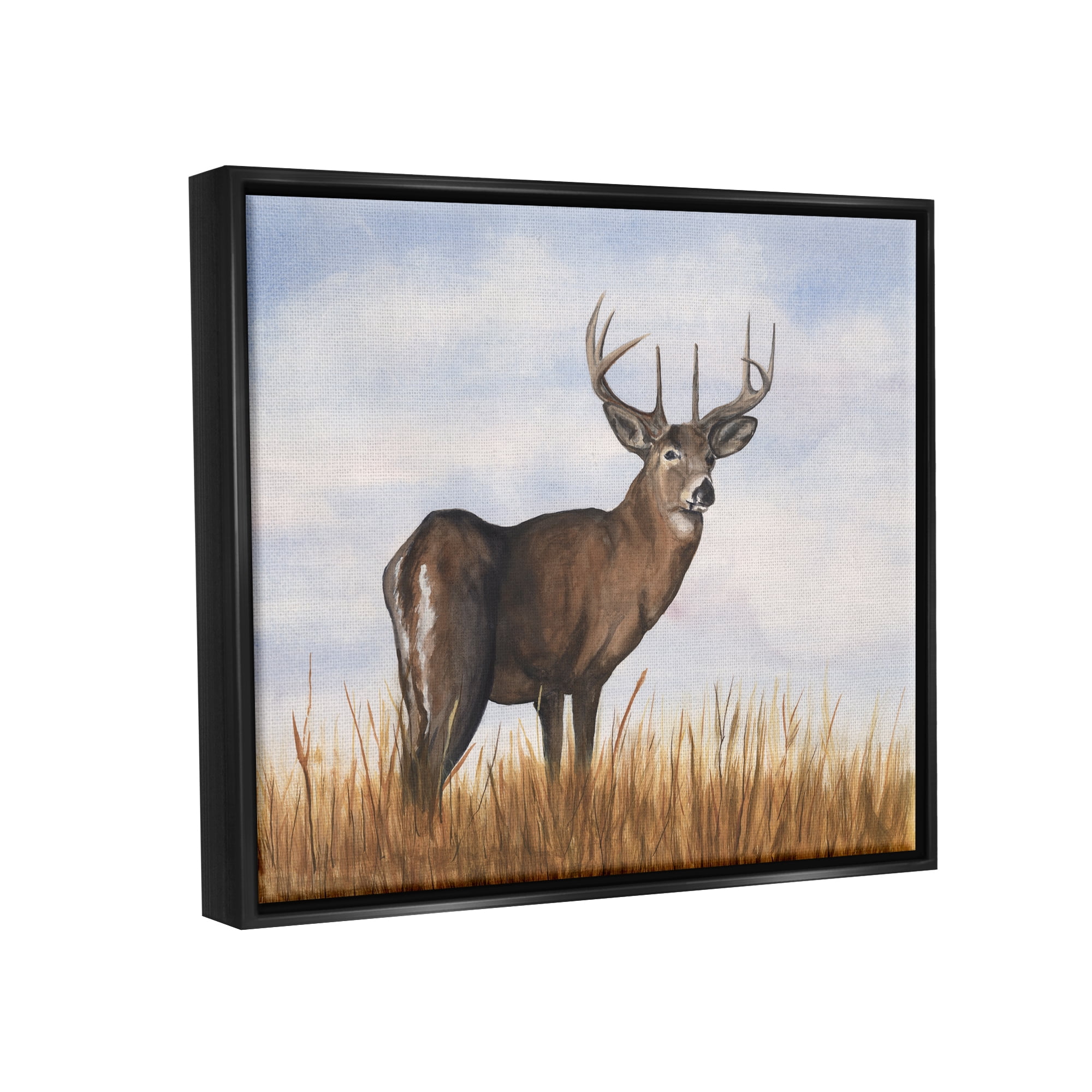 Stupell Industries Deer in Cloudy Landscape Animals & Insects Painting Black Floater Framed Canvas Art Print Wall Art, 31 x 25