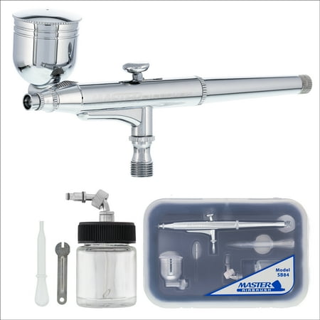 Master Airbrush Model SB84 Multi-Purpose Dual-Action Side Bowl Feed Airbrush Kit 0.3mm Tip Screw on Gravity Cup and Siphon Suction Feed Fluid Bottle - Versatile Set - Spray Auto Art Cake Hobby