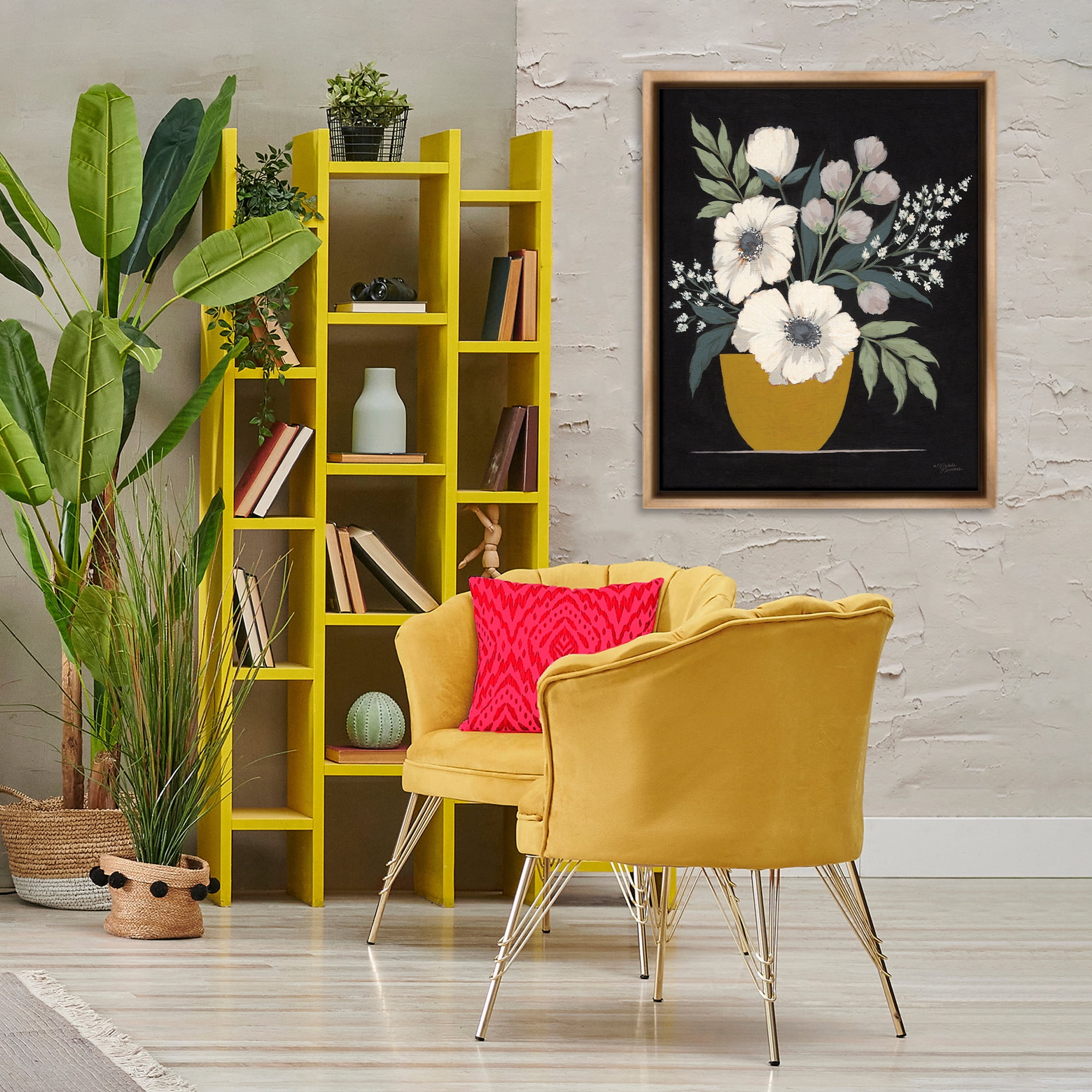 Stupell Industries Potted Flower Bouquet Botanical & Floral Painting Brown Floater Framed Art Print Wall Art, 25 x 31