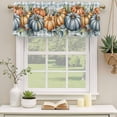 thumbnail image 2 of Blue Pumpkins Curtain Valances for Windows, Kitchen Valance Window Treatments Panel 2 Pack, Fall Eucalyptus Leaves Plaid Farmhouse Rod Pocket Short Curtains for Bathroom Bedroom 54 x 18 Inch, 2 of 8