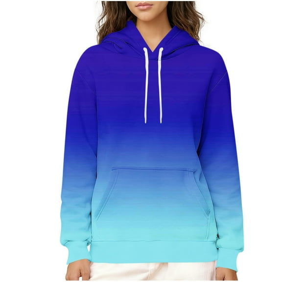 Perfectbot Women's Fleece Lined Pullover Hoodie with Gradient Color, Casual Long Sleeve Winter Outerwear