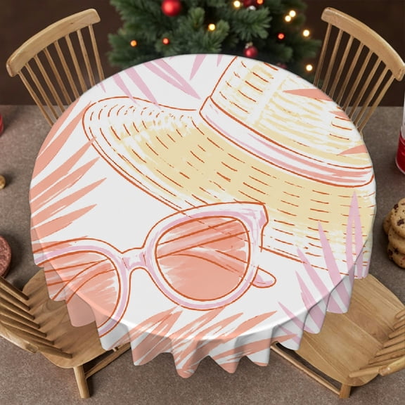 RKSupls 60 Inch Summer Hat Shades Round Tablecloth, Polyester Tablecloths Polyester Round Table Cover, Wedding, Party, Holiday, Home Dining