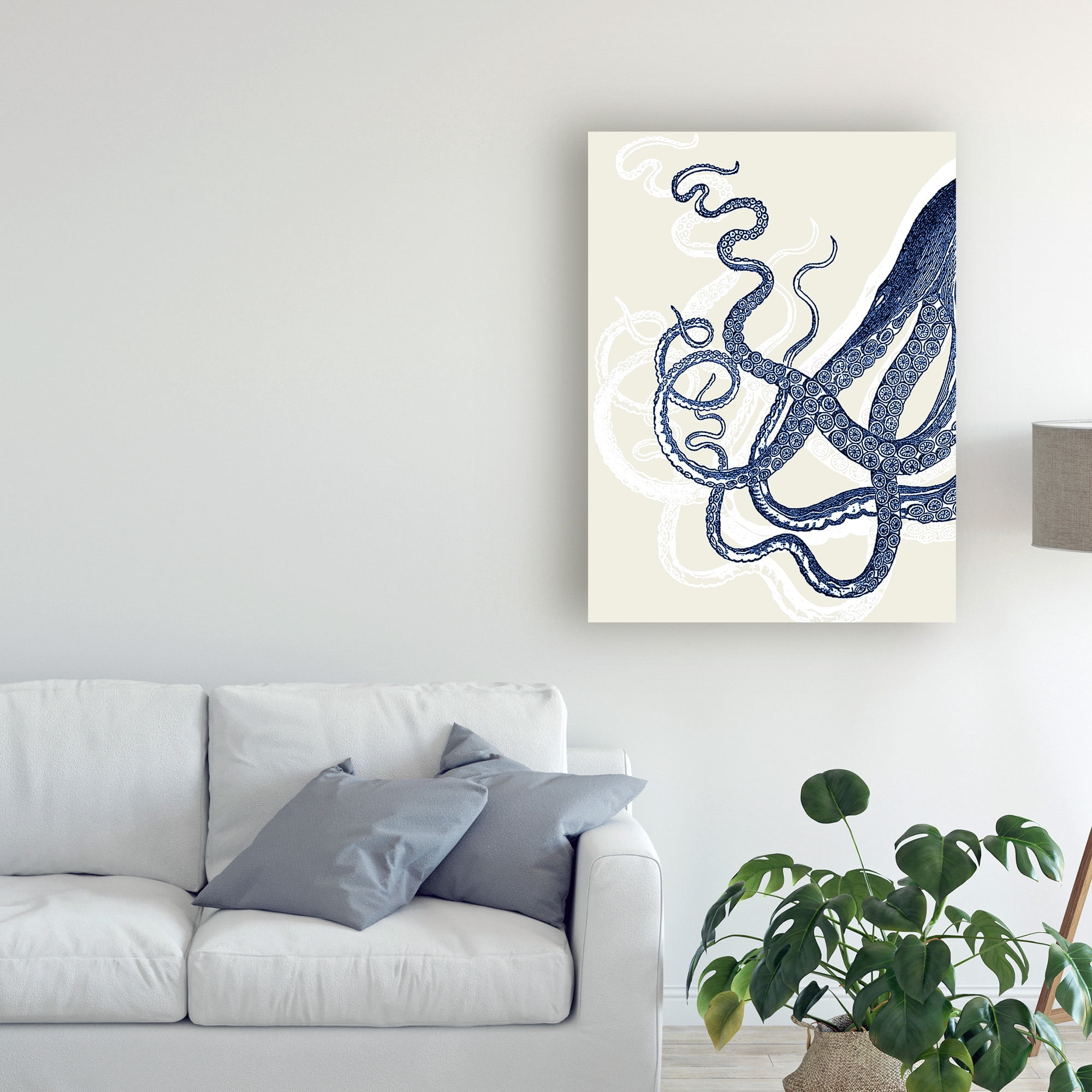 Trademark Fine Art 'Blue Octopus On Cream C' Canvas Art by Fab Funky