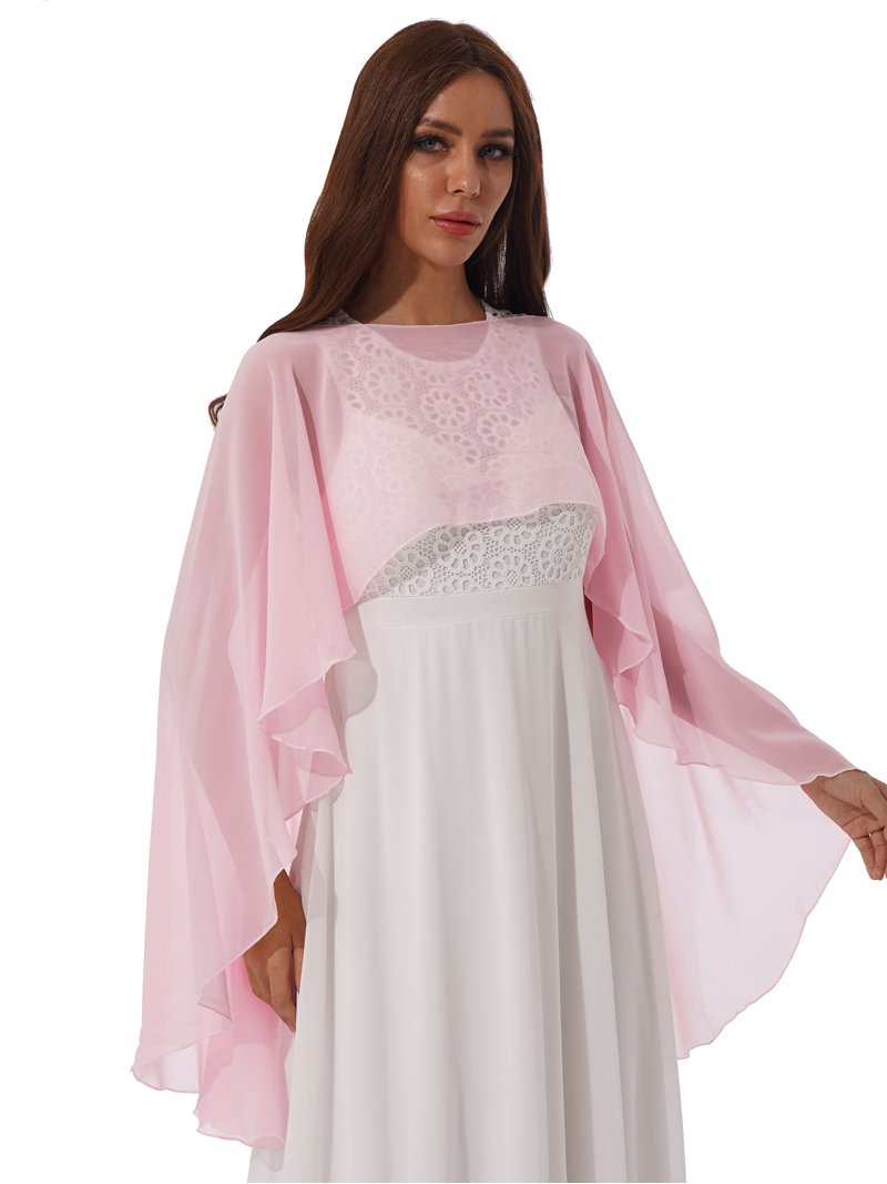 Fldy Woman Chiffon Cape Wrap Shawl Capelet Poncho Bridesmaid Shrug Cover Up  for Wedding Evening Dress Pink One Size - Walmart.com