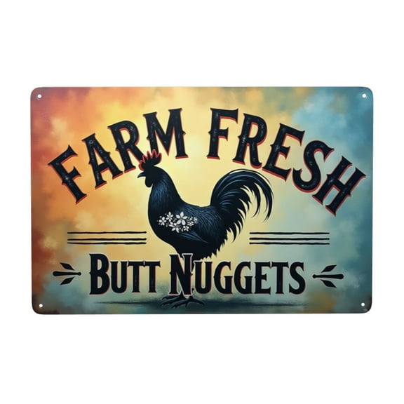 Farm Fresh Butt Nuggets Rooster Metal Tin Sign Vintage Kitchen Decor Farmhouse Wall Art 8x12 Inch Metal Sign Rustic Home Decor