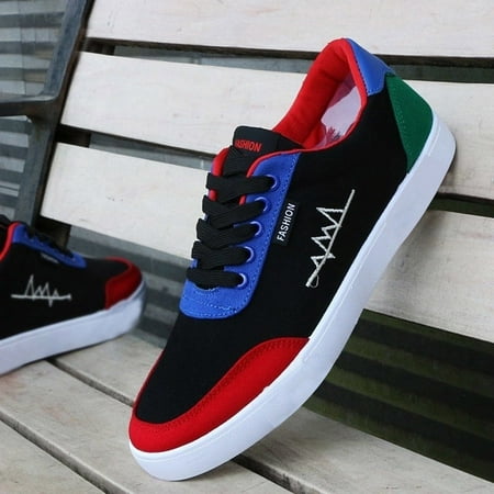 

Men‘s Fashion Colorblock Lace-Up Sneakers Canvas Skate Shoes