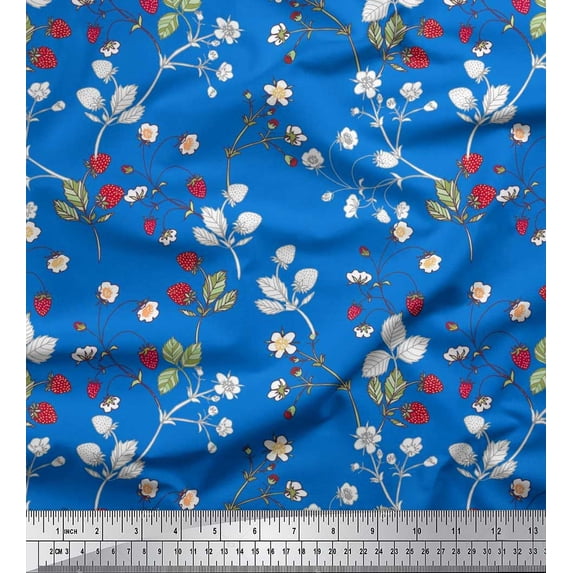 Soimoi Poly Georgette Fabric Leaves,Floral & Berries Fruits Print Sewing Fabric Yard 42 Inch Wide