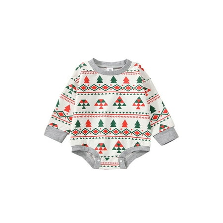 

Sunisery Toddler Baby Boys Girls Christmas Romper Xmas Tree Print Bodysuit Long Sleeves O-Neck Jumpsuit
