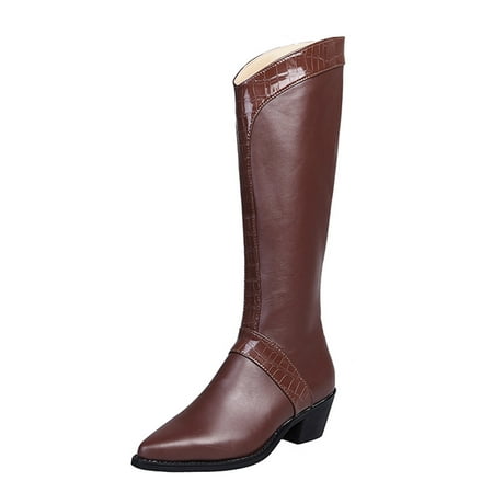 

KBKYBUYZ Pointed Toe Thick Mid-heel High Boots Children s Knight Boots Plus Size Boots