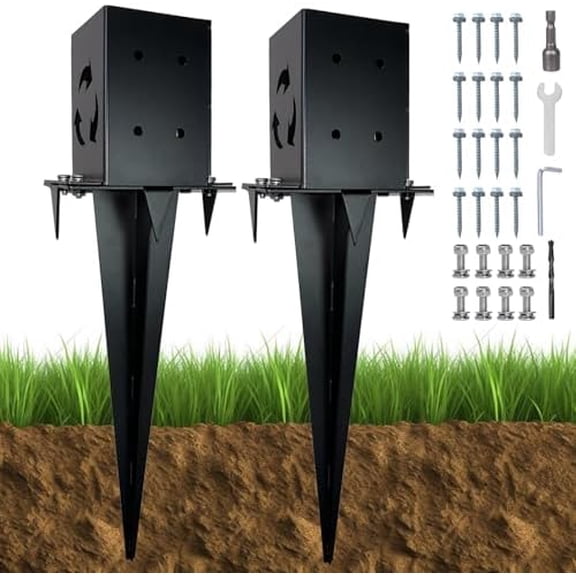 2 Pcs 4"x4" Fence Post Anchor,(Inner Size 3.9"x3.9"),Metal Fence Post Anchor Ground Spike for Outdoor Support Deck,Fence,Porch,Railing,Bird Feeder,Mailbox$$Garden & Patio