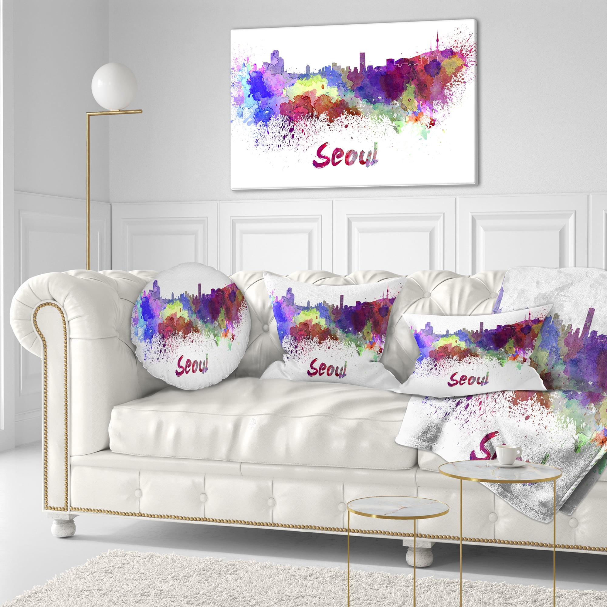 Designart Seoul Skyline - Cityscape Throw Pillow - 12x20