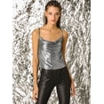 thumbnail image 3 of INSPIRE CHIC Top De Camisola Cuello Redondo Escote Metálico Brillante Correa De Espagueti Blusa Sin Mangas Para Mujer Color Plata M, 3 of 6