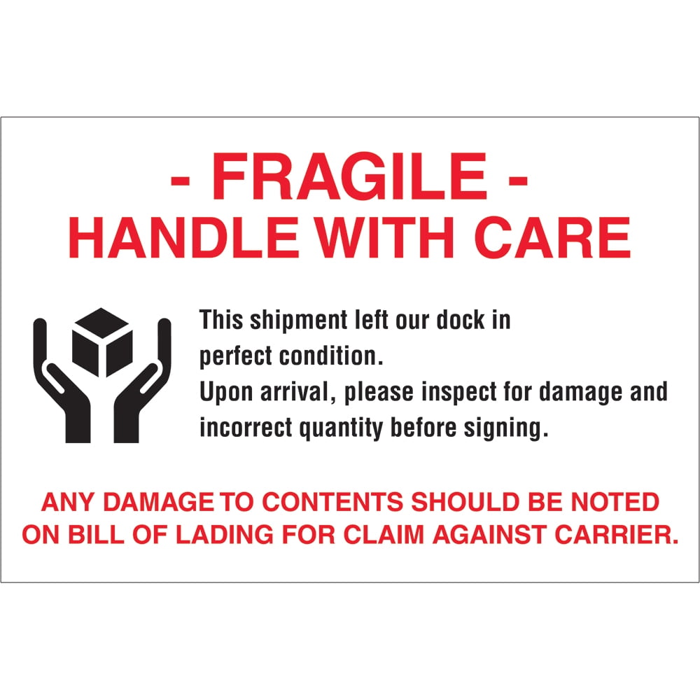 Tape Logic Labels Fragile Handle With Care 4 X 6 Red White Black 500 Roll Dl3191 Walmart Com