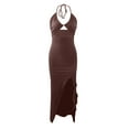 thumbnail image 3 of XFHLMJFF Women's Summer Dresses Casual Sexy Slim Bodycon Sundress Ladies 2024 High Split Halter Neck Style Temperament Hollow Out Stylish Frocks Dailywear, 3 of 8