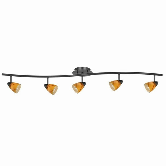 5 Light Glass Shade 120V Metal Track Light Fixture, Black and Yellow- Saltoro Sherpi