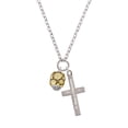 thumbnail image 2 of Delight Jewelry Goldtone Flat Pebbles Spinner Be Strong and Courageous Engraved Cross Zoey Necklace, 28", 2 of 4