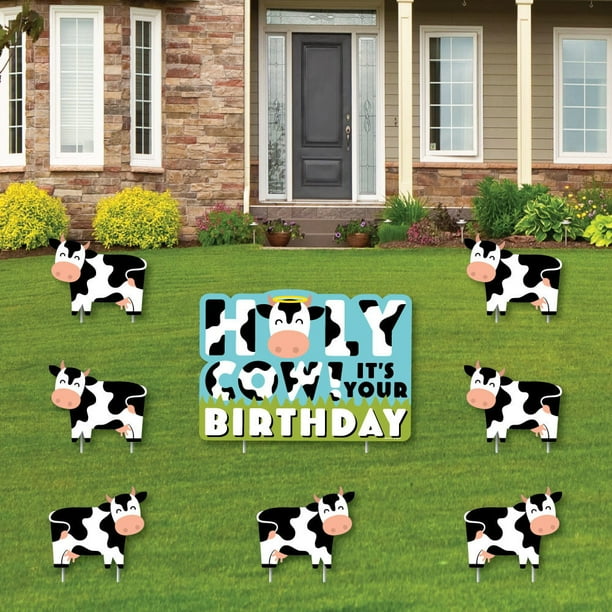 Holy Cow It's Your Birthday Yard Sign and Outdoor Lawn Decorations