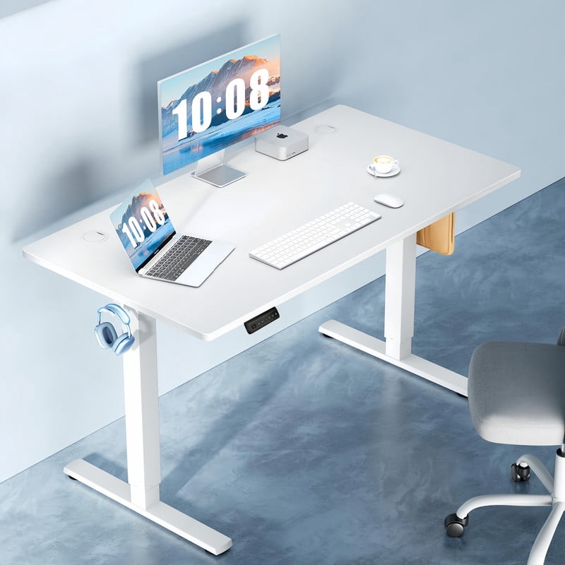 Kelno 63" Electric Standing Desk Height Adjustable Sit-Stand Desk with 3 Memory Presets Splice Desktop, White