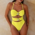 thumbnail image 6 of Daiosportswear Women's Bandeau Style Swimsuit, Halter Neck Bathing Suit with Starfish Details Yellow-A XL(XL), 6 of 7