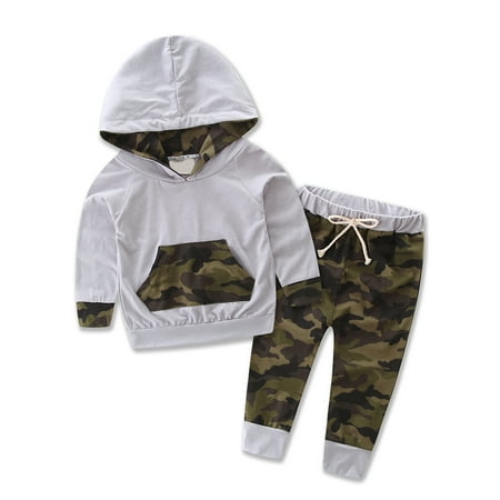 Bilo store Infant Baby Boy Camouflage Hoodie Top and Pants Outfit (80/ 6-9