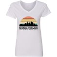 thumbnail image 3 of Inktastic Minneapolis Minnesota Skyline Retro Sunset Women's V-Neck T-Shirt, 3 of 5