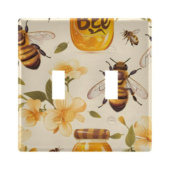 2 Gang Light Switch Cover Plate Bees and Honey Wall Plate Decorate Electrical Outlet Cover Plates 4.56”x4.48”