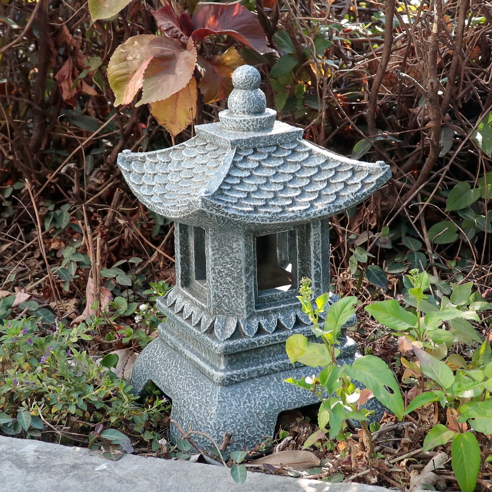 12 Inch Solar Japanese Pagoda Lamp Statue, Zen Asian Style Outdoor Garden Ornament, Art Decor Figurine for Balcony Patio Porch Yard Landscape