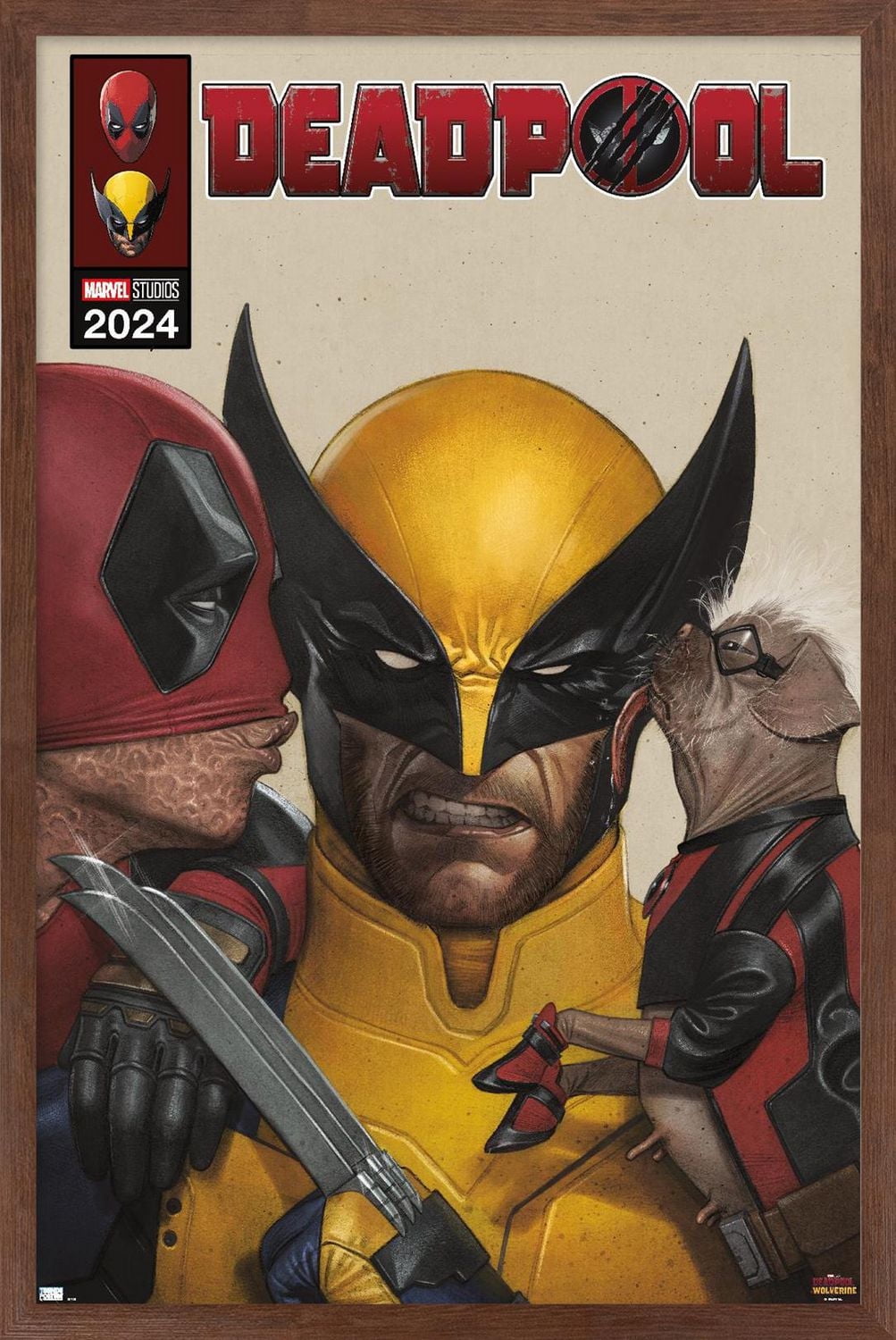 Marvel Deadpool & Wolverine - Homage Cover Wolverine Kisses Wall Poster with Magnetic Frame, 22.375" x 34"