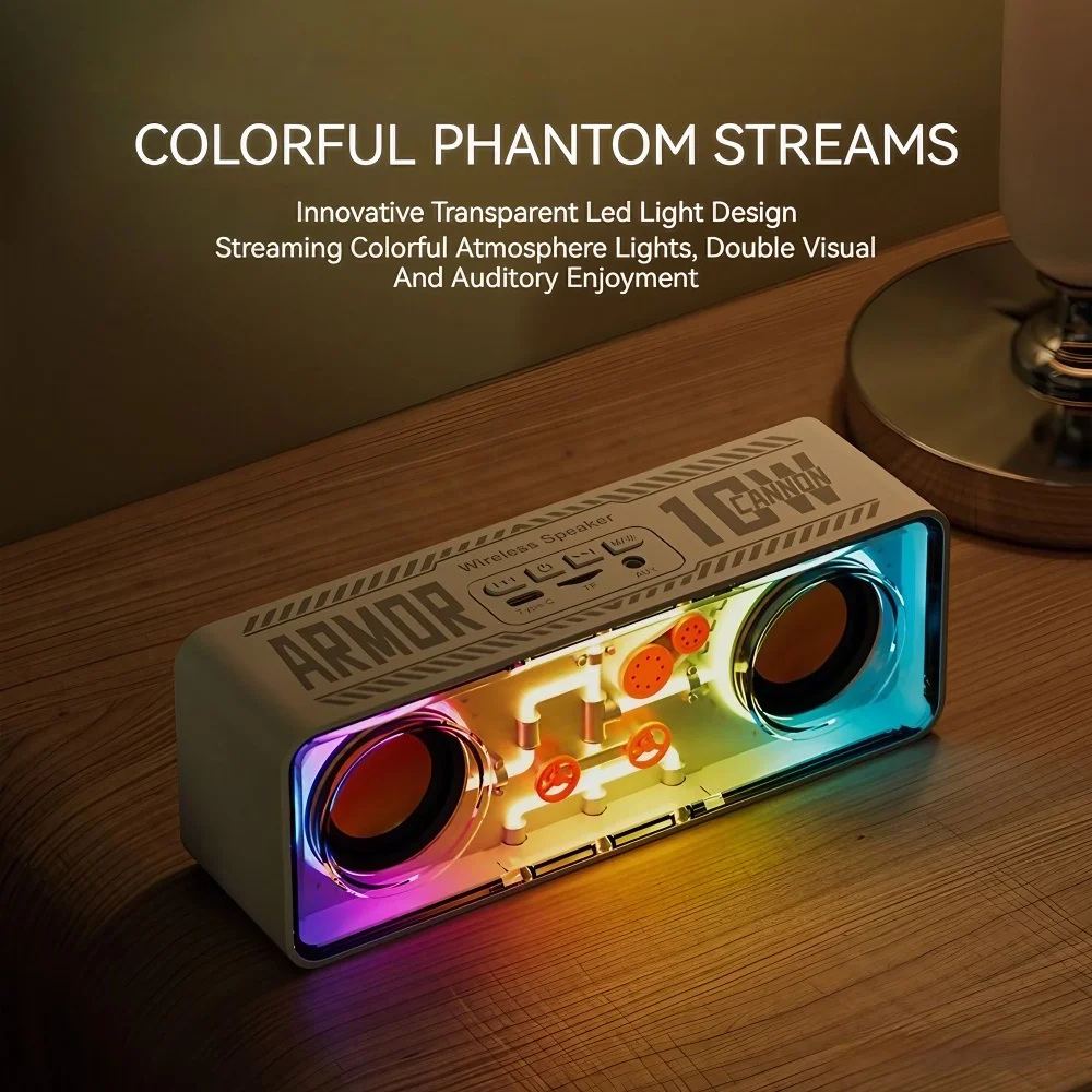 STONEGO Transparent Mech Wireless Bluetooth Speakers - Home, Computer and Gaming Speakers with Colorful Glow - High-Performance Bass Diaphragm Speakers - Enhanced Sound for Games, Music and Movies